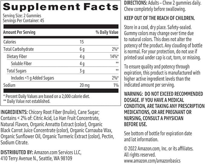 Amazon Basics (previously Solimo) Fiber 4g Gummy 90 Gummies (2 per
