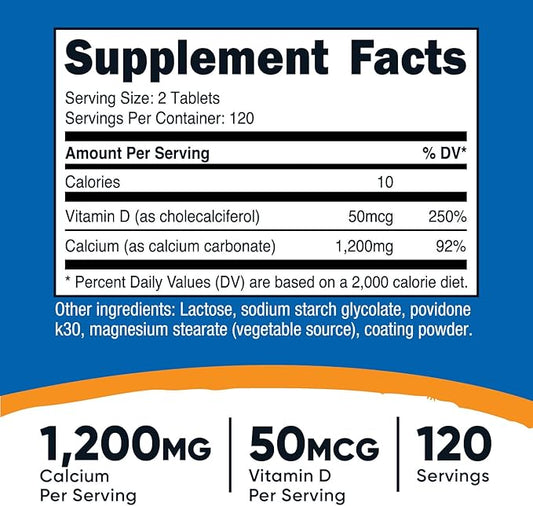 Nutricost Calcium with Vitamin D, 240 Tablets (1200mg) Vitamin (50mcg) Per