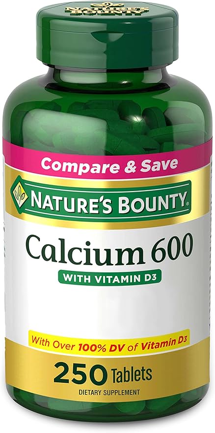 Nature's Bounty Calcium Carbonate & Vitamin 600mg Calcium 800IU Vitamin D3, 250 250 Tablets