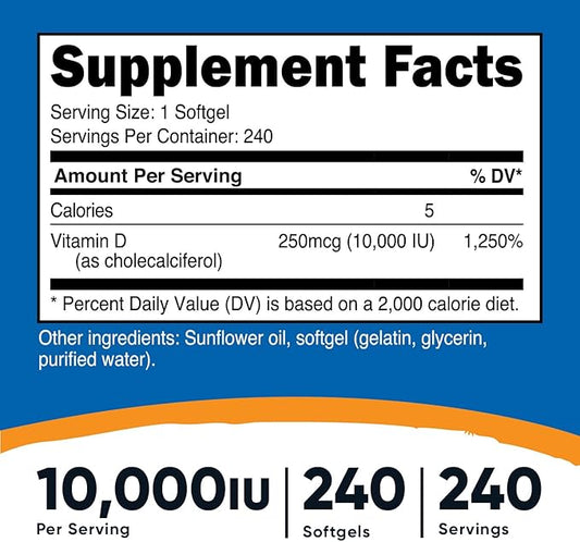 Nutricost Vitamin D3 10,000 IU, 240 (3 Bottles)