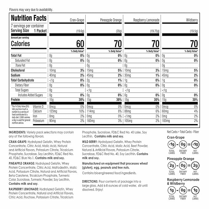 BariWise Protein Fruit Drink, Variety Pack, No Sugar, No Fat, Gluten Free, Low Carb (7ct)