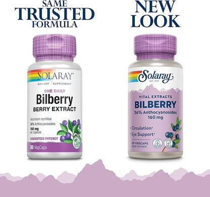 Solaray Bilberry Extract 160 mg, Eye 36% Anthocyanosides 30 VegCaps