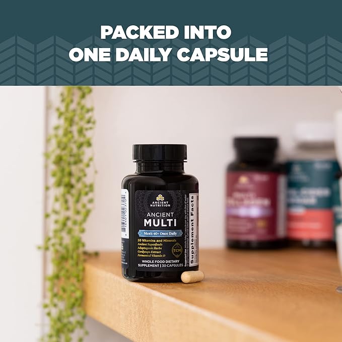 Multivitamin for Men by Ancient Nutrition, 40+ Once 30 Ct, K2, Supports