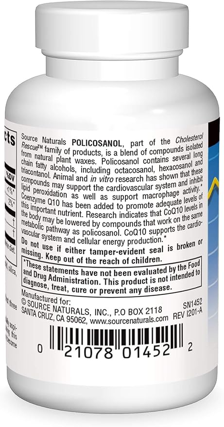 Source Naturals Policosanol with Coenzyme Q10 10 Mg 60 Count