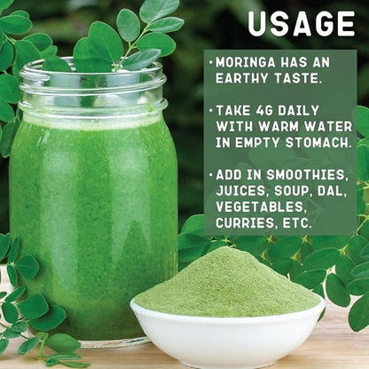 Premium Moringa Leaf Powder 8.81 Oz/250 Gm | Drumstick Leaf Powder | Natural Multi-Vitamin | Rich in Anti-Oxidant, Immunity Booster | Good for Hair & Skin from India Farms