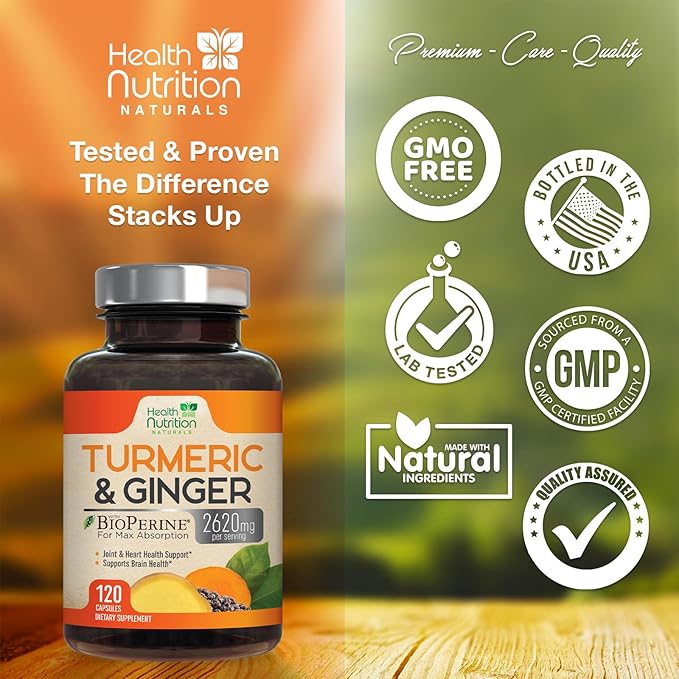 Turmeric Curcumin with BioPerine & Ginger 95% Curcuminoids 2600mg - 120 Capsules