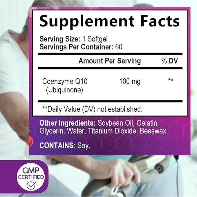 CoQ10 100mg Softgels, High Absorption Coenzyme Q10, Heart 60 Count 2 Month