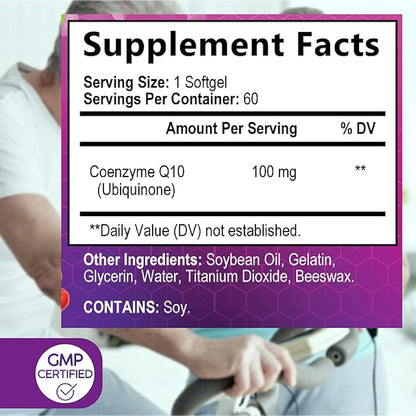 CoQ10 100mg Softgels, High Absorption Coenzyme Q10, Heart 60 Count 2 Month