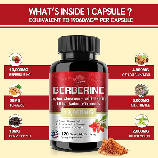 Berberine Supplement 19,060mg,Berberine with Ceylon Cinnamon,Bitter Supplement(120 Capsules)