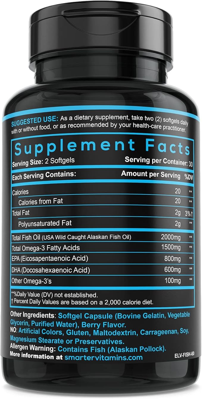 SmarterVitamins Omega 3 Fish Oil, Strawberry 2000mg, DHA