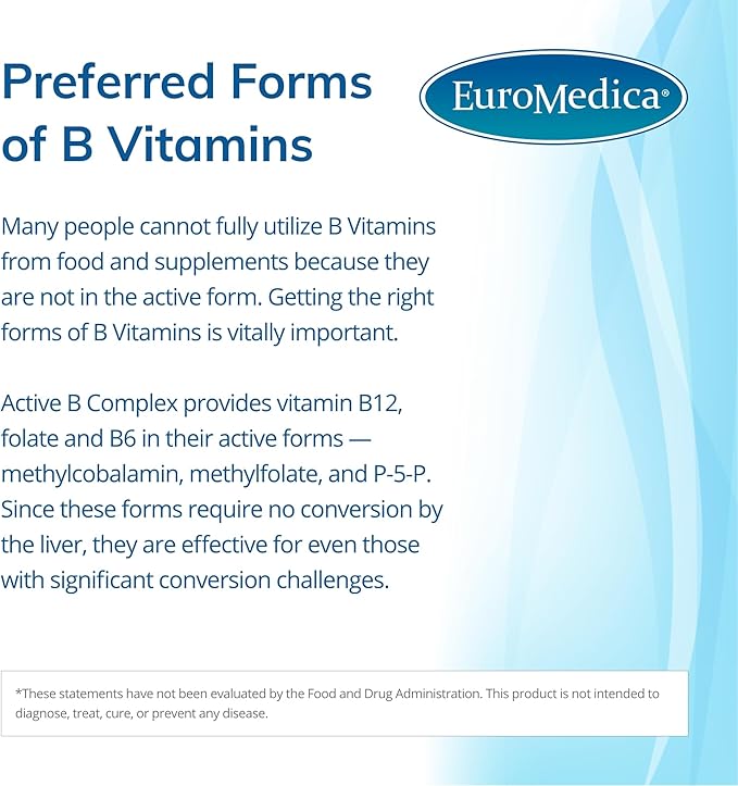Euromedica Active B Complex 60 Capsules B12, Folate B6 - 60 Servings