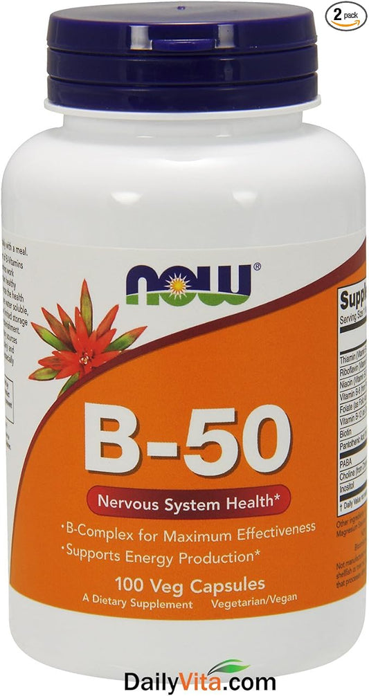 NOW B-50 Capsules, 100 Capsules (Pack 2)