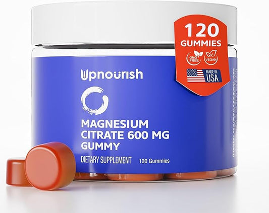 UpNourish Magnesium Gummies for Adults & Kids Magnesium Citrate Gummies 600mg, Calm Supplement for Muscle Relaxation, Bone and Digestive Health, Citrato de Magnesio, Vegan, Non-GMO, 120 Count