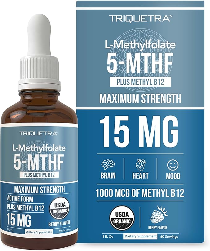 L Methyl Folate 15mg Plus Methyl B12 Cofactor 5-MTHF Form (1oz)