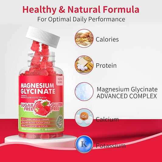 90 CT Magnesium Glycinate Gummies 1000mg B6, CoQ10 CoQ10 for 90 Raspberry