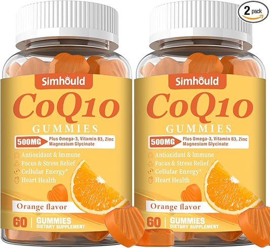 2 Pack CoQ10 500MG Gummies Omega-3, Magnesium, B3 & 3X Better Q10 Supplements 120 Counts