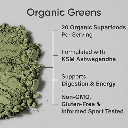 Sports Research® Organic Greens Superfood Powder w/Spirulina & Chlorella, Adaptogens, Enzymes, Probiotics & 8 VIT Bs for Gut & Mood Support* - Vegan, Sugar-Free & Low-Cal Pineapple Coconut 20