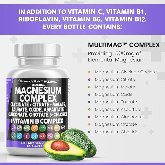 Magnesium Complex 2285mg with Magnesium Glycinate B1 B2 B2 B6 B6 B12 B12 Complex 90 Count