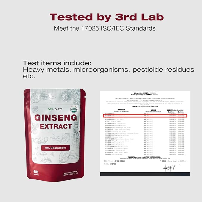 ECO-TASTE Ginseng Root Extract Powder-Korean Panax 10% Ginsenosides, 60g (60 (60 Servings)