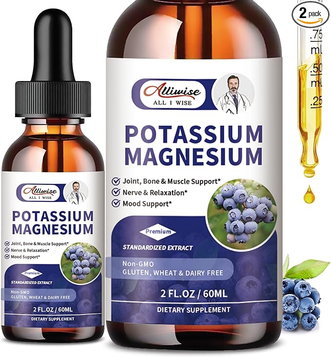 2 Pack Potassium Magnesium Supplement Liquid 500mg & 99mg Plus D3, Zinc 4 Fl