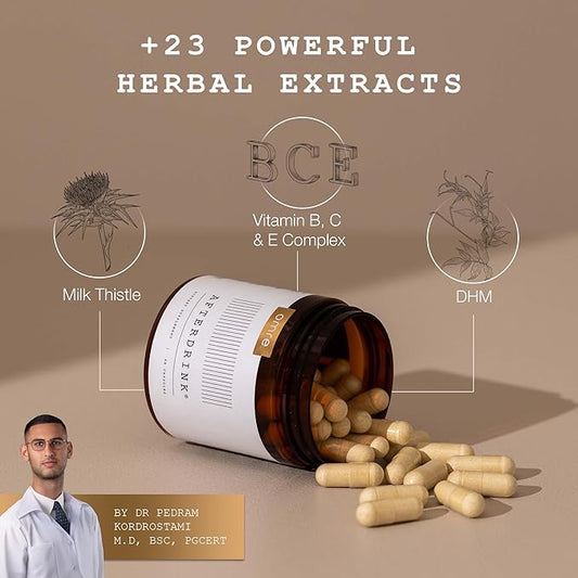 omre AfterDrink Restore Pills with Milk Thistle, DHM, Vitamin B, Ginger & Herbal Extracts - Pre & Post Drinking Supplement with Liver Support for Better Mornings - Made in USA (48 Caps)