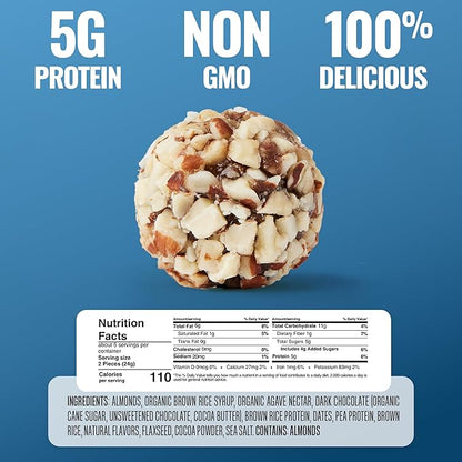 The GFB Dark Chocolate Almond Protein Bites - Gluten Free, Plant Based, Non GMO, Sustainably Made – Ridiculously Tasty, Healthy, Vegan, Protein Energy Balls, 4 oz (6 Count)