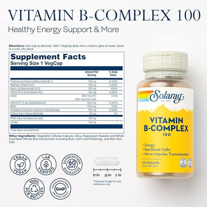 SOLARAY Vitamin B Complex 100 mg, B6, B12, B12, Biotin 50ct