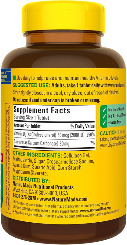 Nature Made Vitamin D3 2000 IU (50 mcg), 400 Tablets, 400 Day