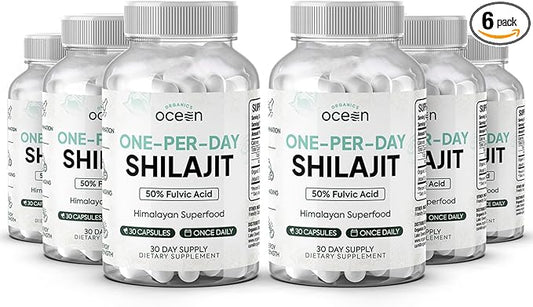 One-Per-Day Shilajit for Men and Women - Natural and Potent Shilajit Supplement for Age-Defying, Bone Strength, Hormone Support and More - 6 Bottles Shilajit Capsules