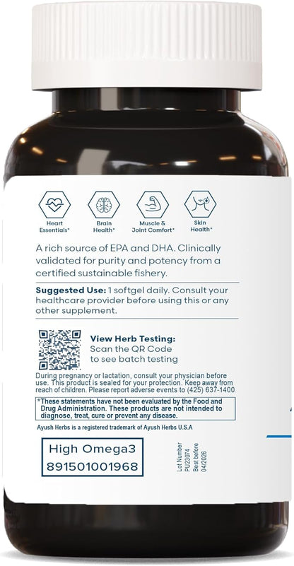 Ayush Herbs High Omega-3, High-Potency Fish 60 Softgels
