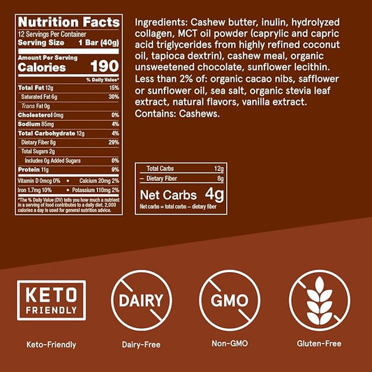 Bulletproof Chocolate Chip Cookie Dough Collagen Protein Bars, Pack of 12, Keto-Friendly Snack with MCT Oil, Grass-fed Collagen, No Added Sugar