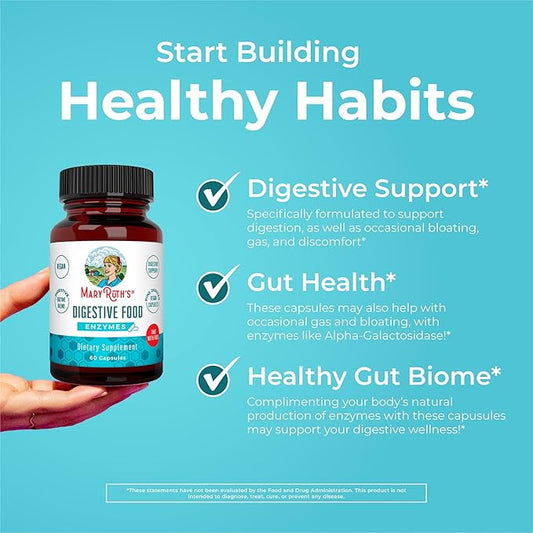MaryRuth Organics Digestive Enzymes Capsules | Up to 2 Month Supply | Enzyme Supplement for Gut Health Support | Digestion & Immune Support with Amylase | Lipase & Lactase | Vegan | 60 Count