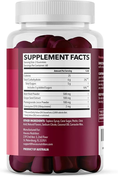 Beet Root Gummies with COQ10 & Pomegranate - Nitric Oxide Supplement for Men and Women - Endurance, Performance, Recovery - Vegan, Non-GMO, Gluten Free - Mixed Berry Flavor, 2 Month Supply