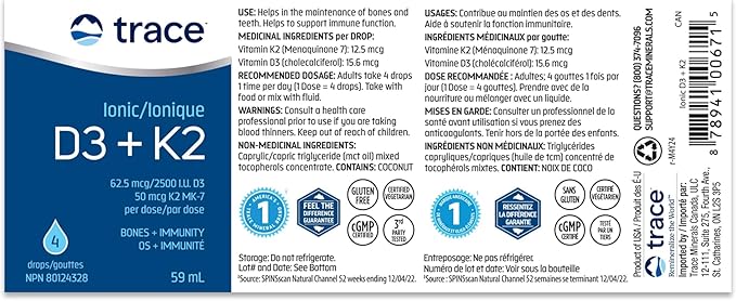 Trace Minerals | Liquid Ionic Vitamin D3 + K2 | 125 mcg (5,000 IU) D3, 100 mcg K2 | Concentrated Dietary Supplement | 2 fl oz. 296 Servings