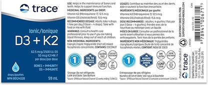 Trace Minerals | Liquid Ionic Vitamin D3 + K2 | 125 mcg (5,000 IU) D3, 100 mcg K2 | Concentrated Dietary Supplement | 2 fl oz. 296 Servings