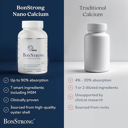 BonStrong- Nano Calcium Supplement Capsules with MSM 3x 120 Capules for Bone Density, Bone and Joint Health, Nano Nutrients Bone Renewal, Bone Boost Vitamin Bone Health, Bone Supplements - Made in USA