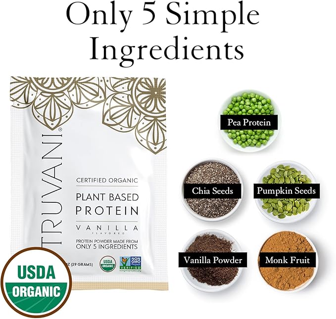 Truvani Vegan Pea Protein Powder 20g Organic 1 Serving