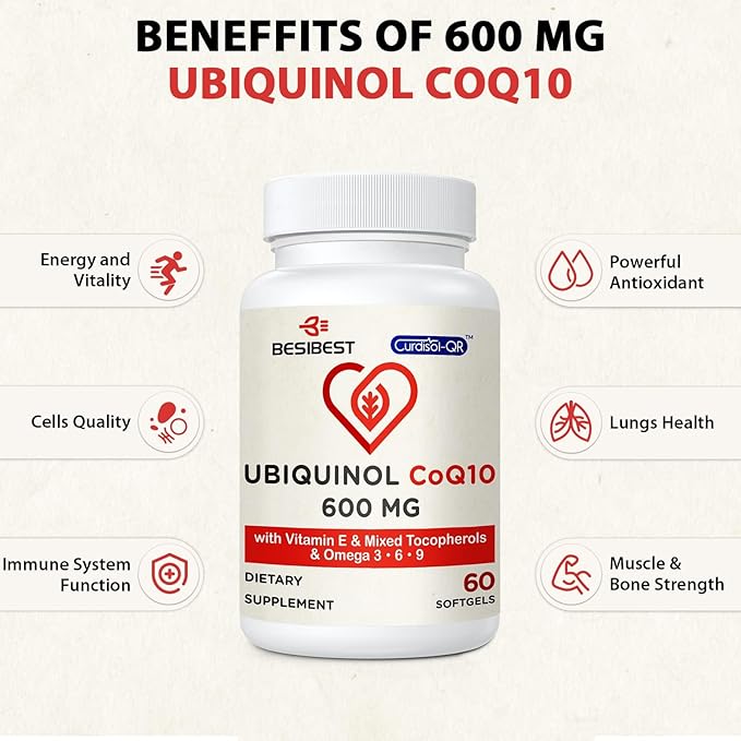 Ubiquinol CoQ10-600mg-Softgel, Active Form of Coq10 3, 6, 6, 9, 9, High Absorption-Coenzyme-Q10, Powerful 240 Count