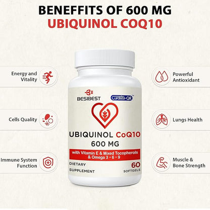 Ubiquinol CoQ10-600mg-Softgel, Active Form of Coq10 3, 6, 6, 9, 9, High Absorption-Coenzyme-Q10, Powerful 240 Count
