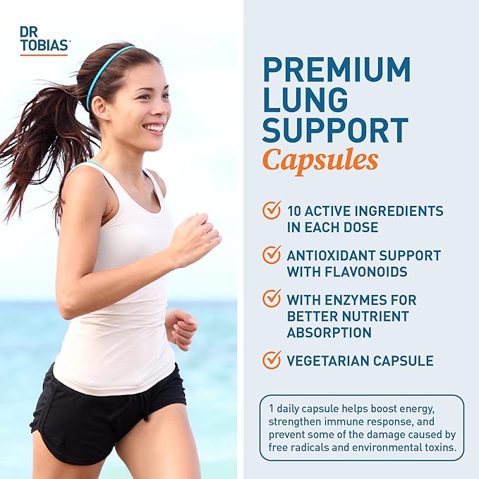Dr. Tobias Lung Health, Lung Support Supplement with Vitamin C, Butterbur, Quercetin & Bromelain, Lung Cleanse & Detox Formula for Bronchial & Respiratory System, Non-GMO, 120 Capsules