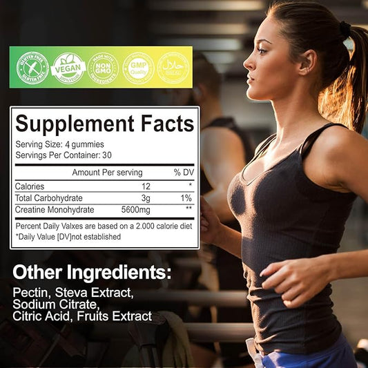 Creatine Monohydrate Gummies 5600mg for Men & Women, 120 CT Chewable Creatine Gummies for Muscle Support, Energy Boost, 5.6g of Creatine Monohydrate per Serving - Sugar Free, Vegan (Lemon Flavor)