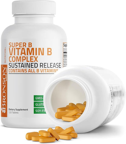 Bronson Super B Vitamin B Complex B1, B2, B2, B3, B3, B6, B6, B9 B9 - B12) Contains 120 Tablets