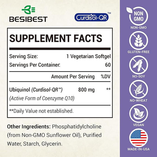 Liposomal Ubiquinol CoQ10 800 MG Softgel, CoQ10 Ubiquinol Q10 800mg, 800mg, Powerful 240 Vegan