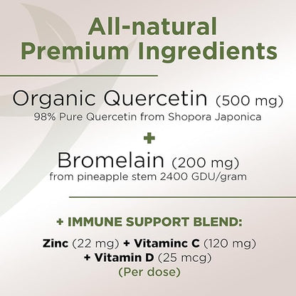 Organic quercetin, Quercetin with Bromelain, quercetin 500mg, quercetin d3, zinc