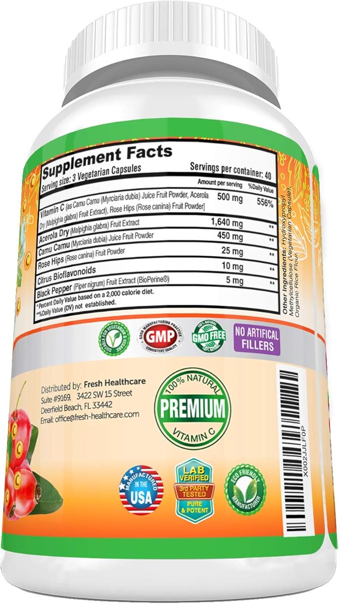 Natural Vitamin C 100% from 500mg - 120 Capsules