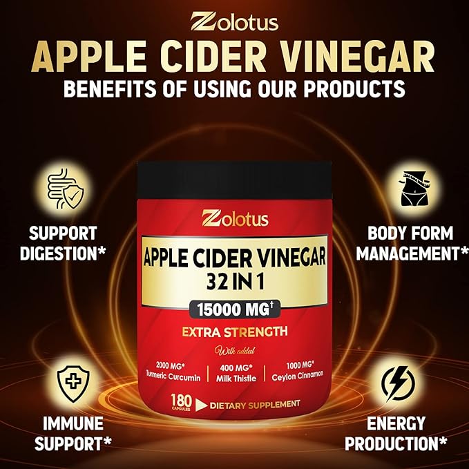 Zolotus 32in1 Apple Cider Vinegar Capsules, 15000mg with 180 Capsules