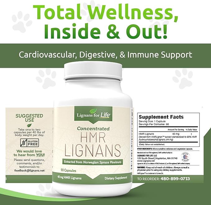 Lignans for Life HMR Lignans for Dogs, 40mg - 90 Capsules, Dog Vitamin for Healthy Pet | Natural Dog Multivitamin | Dog Wellness Supplement | Dog Nutritional Supplement | Pet Vitamin 2-Pack