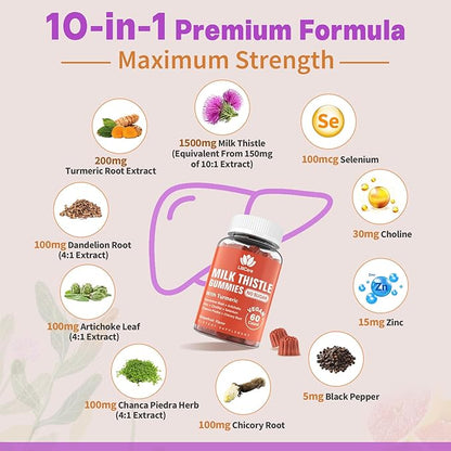 1Pack Liver Cleanse Detox & Repair -1500mg Milk 80% Silymarin, 10-IN1 Supports