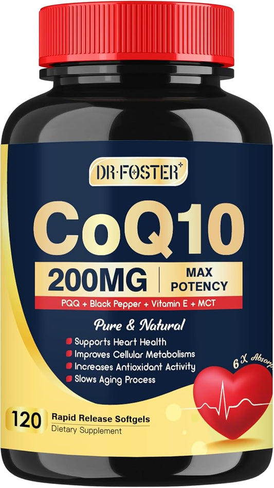 Coq10 200mg Upgraded, 6X High Absorption 10 Supplement Q10, 120 120 Servings