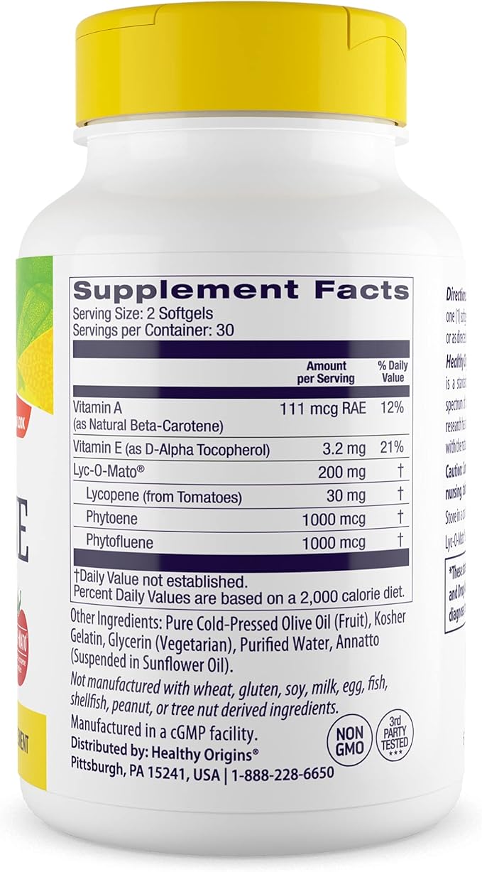 Healthy Origins Lycopene (Natural), 15 mg 60 Softgels